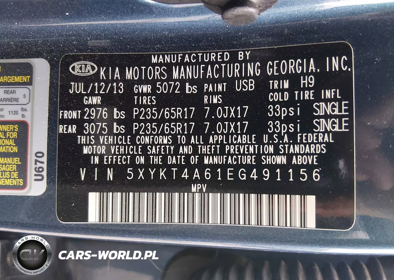 2014 Kia Sorento Lx VIN:5XYKT4A61EG491156 - 9