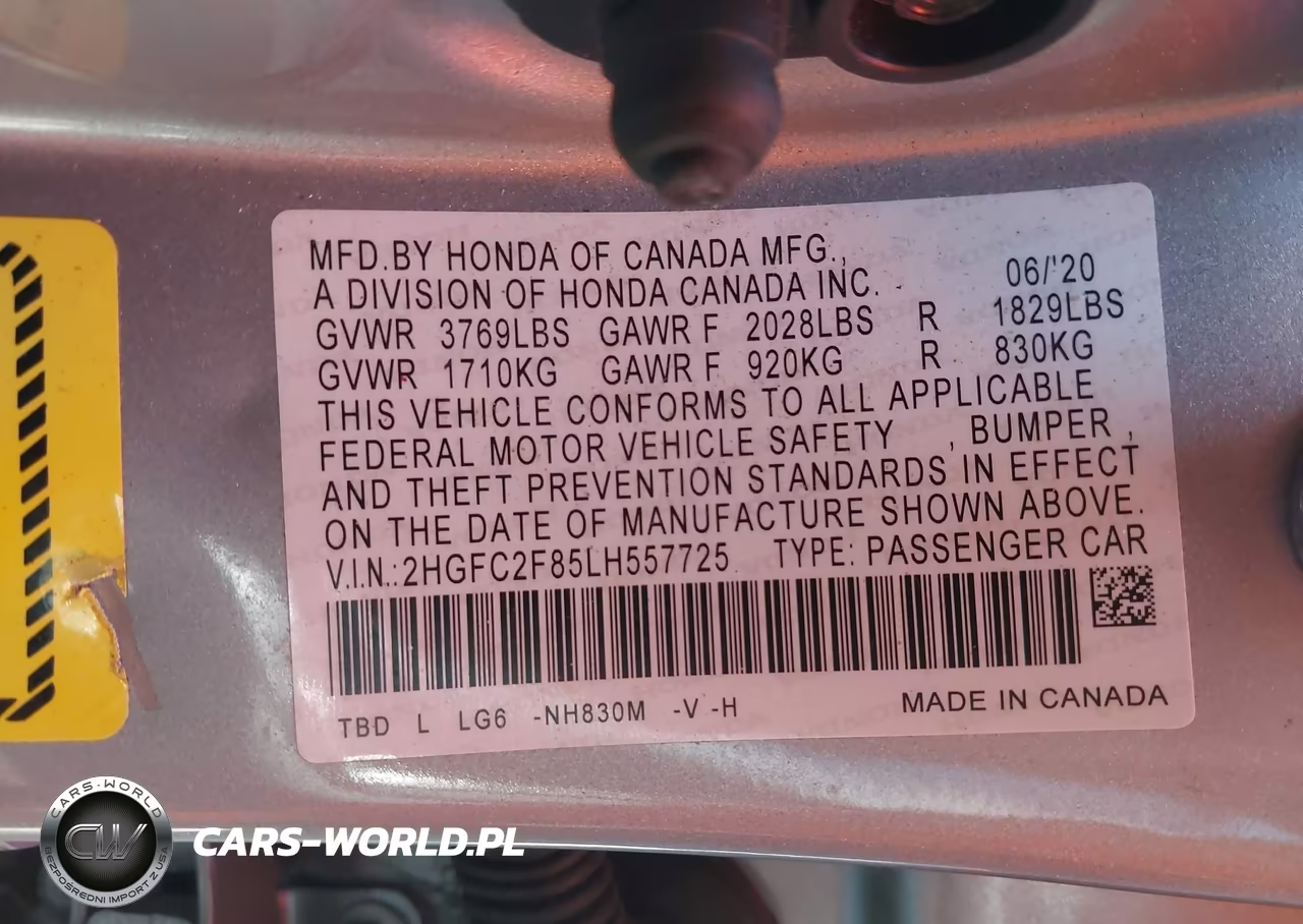 2020 Honda Civic Sport VIN:2HGFC2F85LH557725 - 9