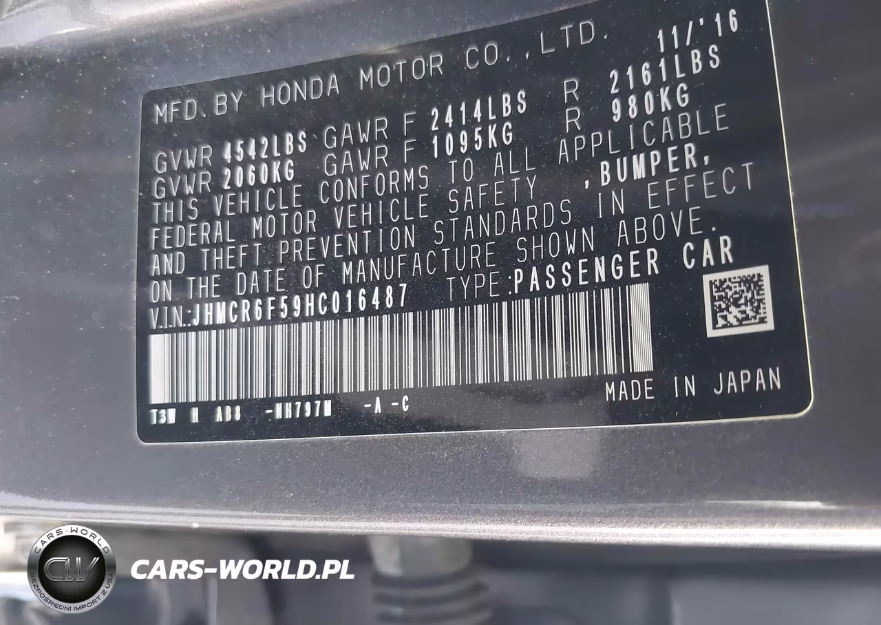 2017 Honda Accord Hybrid Ex-L VIN:JHMCR6F59HC016487 - 9