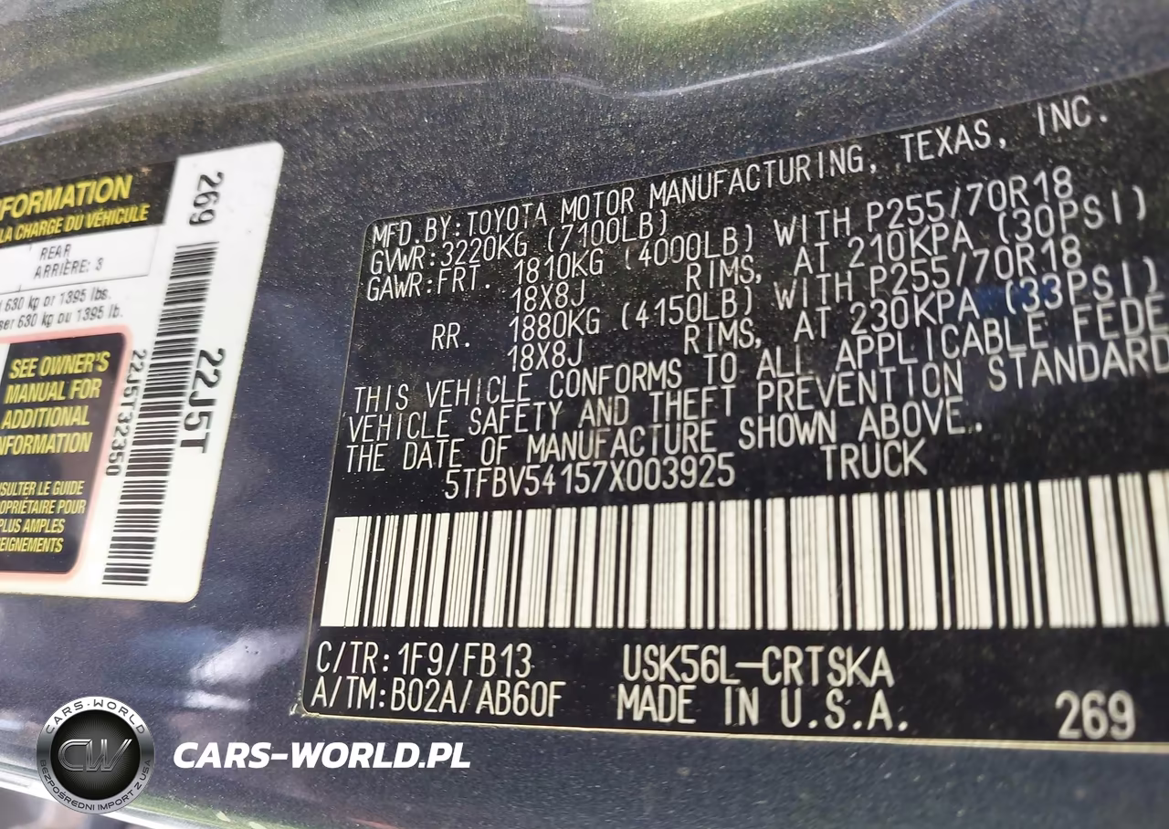 2007 Toyota Tundra Sr5 5.7L V8 VIN:5TFBV54157X003925 - 9