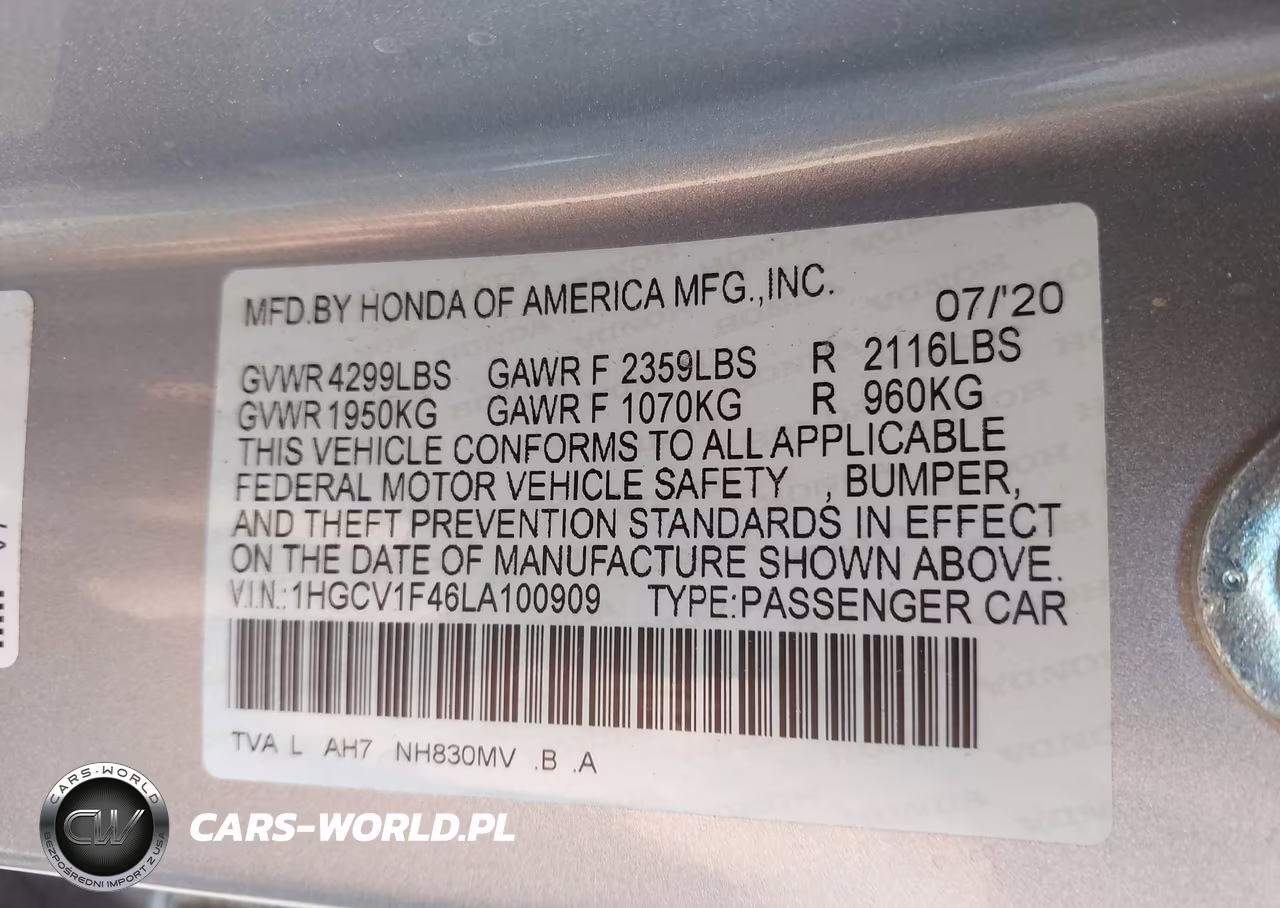 2020 Honda Accord Ex VIN:1HGCV1F46LA100909 - 9