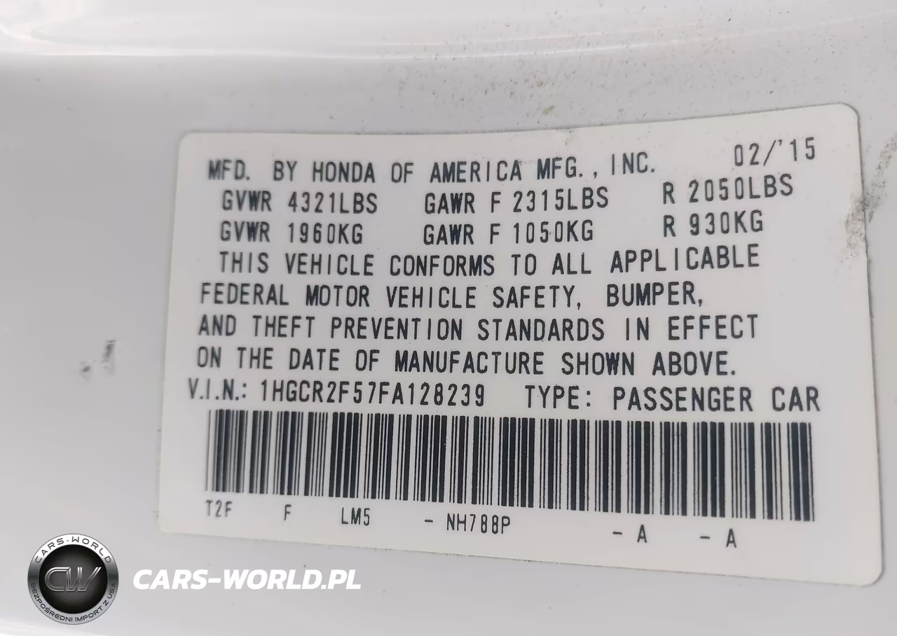 2015 Honda Accord Sport VIN:1HGCR2F57FA128239 - 9