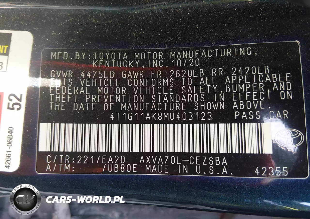 2021 Toyota Camry Se VIN:4T1G11AK8MU403123 - 9