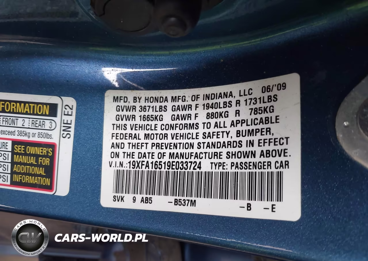 2009 Honda Civic Sdn Lx VIN:19XFA16519E033724 - 9