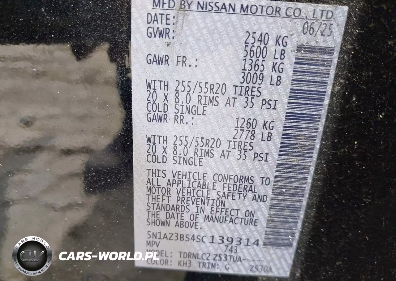 2025 Nissan Murano Sv VIN:5N1AZ3BS4SC139314 - 9