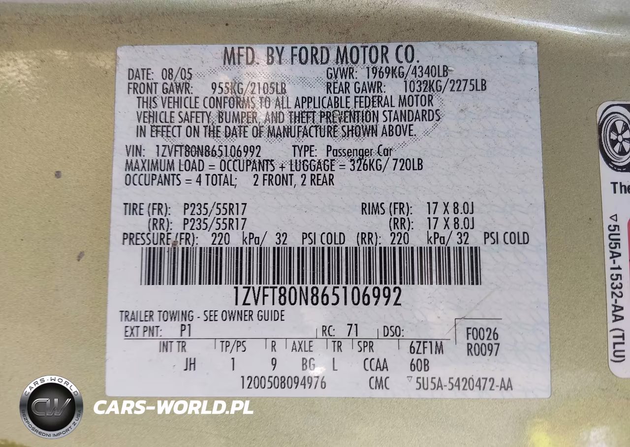 2006 Ford Mustang V6 VIN:1ZVFT80N865106992 - 9