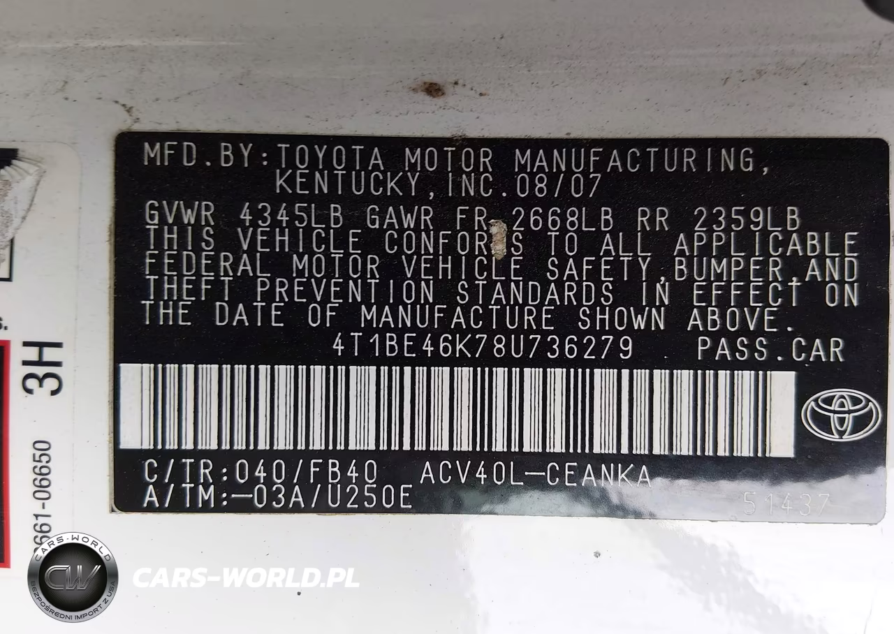 2008 Toyota Camry Le VIN:4T1BE46K78U736279 - 9