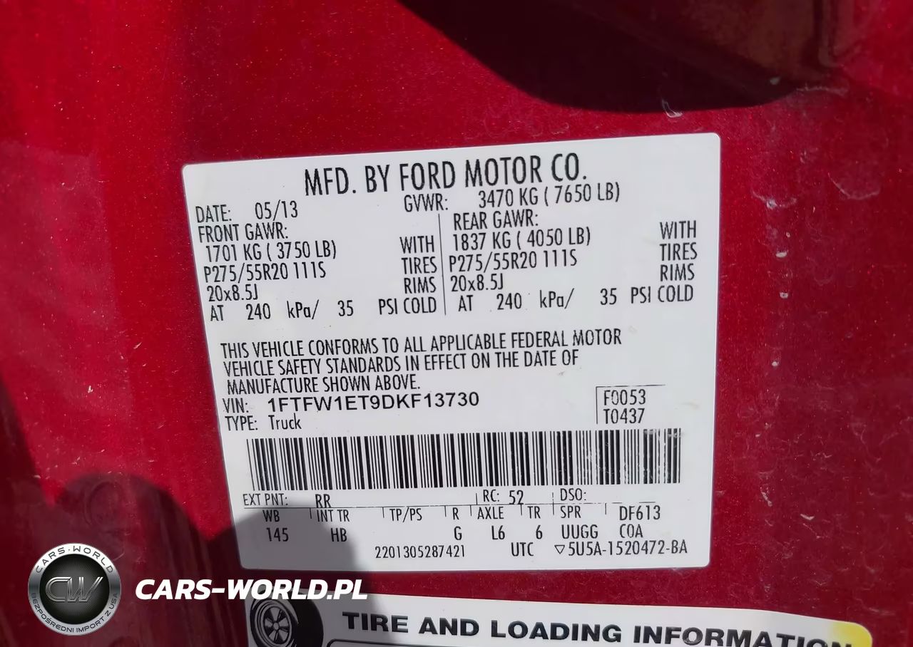 2013 Ford F-150 Lariat VIN:1FTFW1ET9DKF13730 - 9