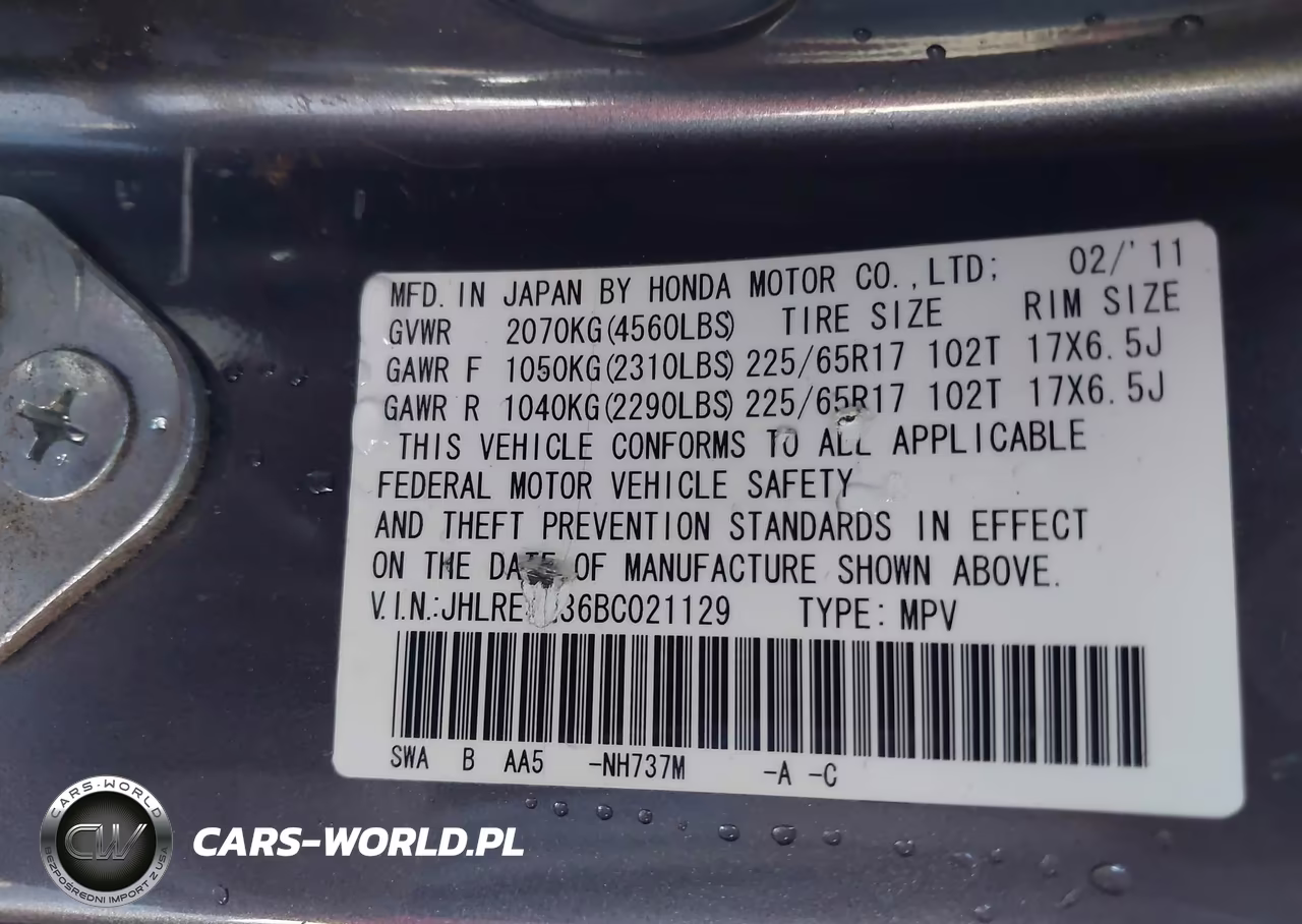 2011 Honda Cr-V Lx VIN:JHLRE4H36BC021129 - 9