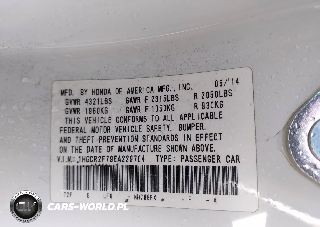 2014 Honda Accord Ex VIN:1HGCR2F79EA229704 - 9