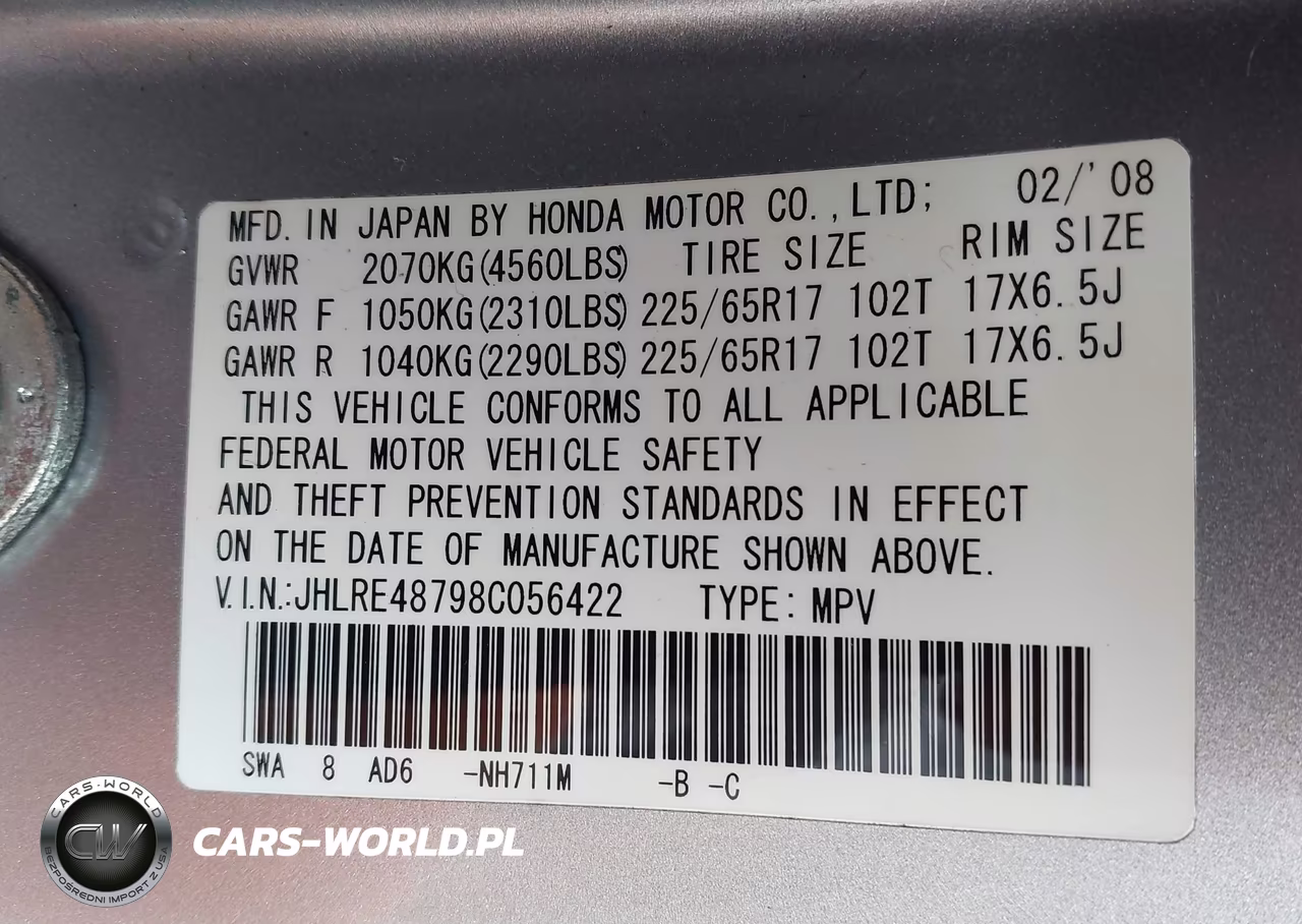 2008 Honda Cr-V Ex-L VIN:JHLRE48798C056422 - 9