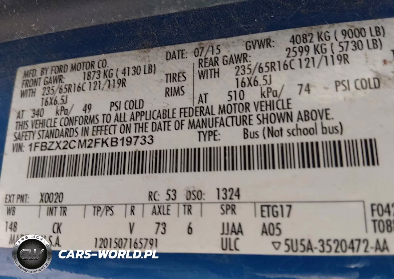 2015 Ford Transit-350 Xlt VIN:1FBZX2CM2FKB19733 - 9