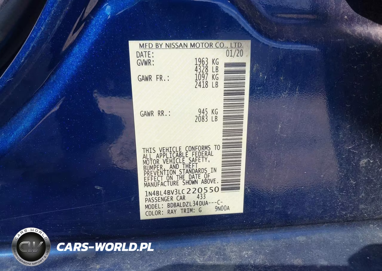2020 Nissan Altima S Fwd VIN:1N4BL4BV3LC220550 - 9