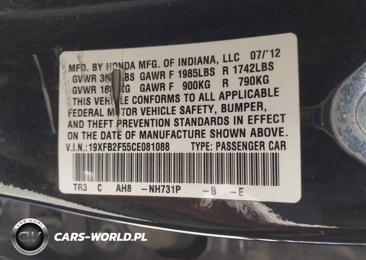 2012 Honda Civic Sdn Lx VIN:19XFB2F55CE081088 - 9