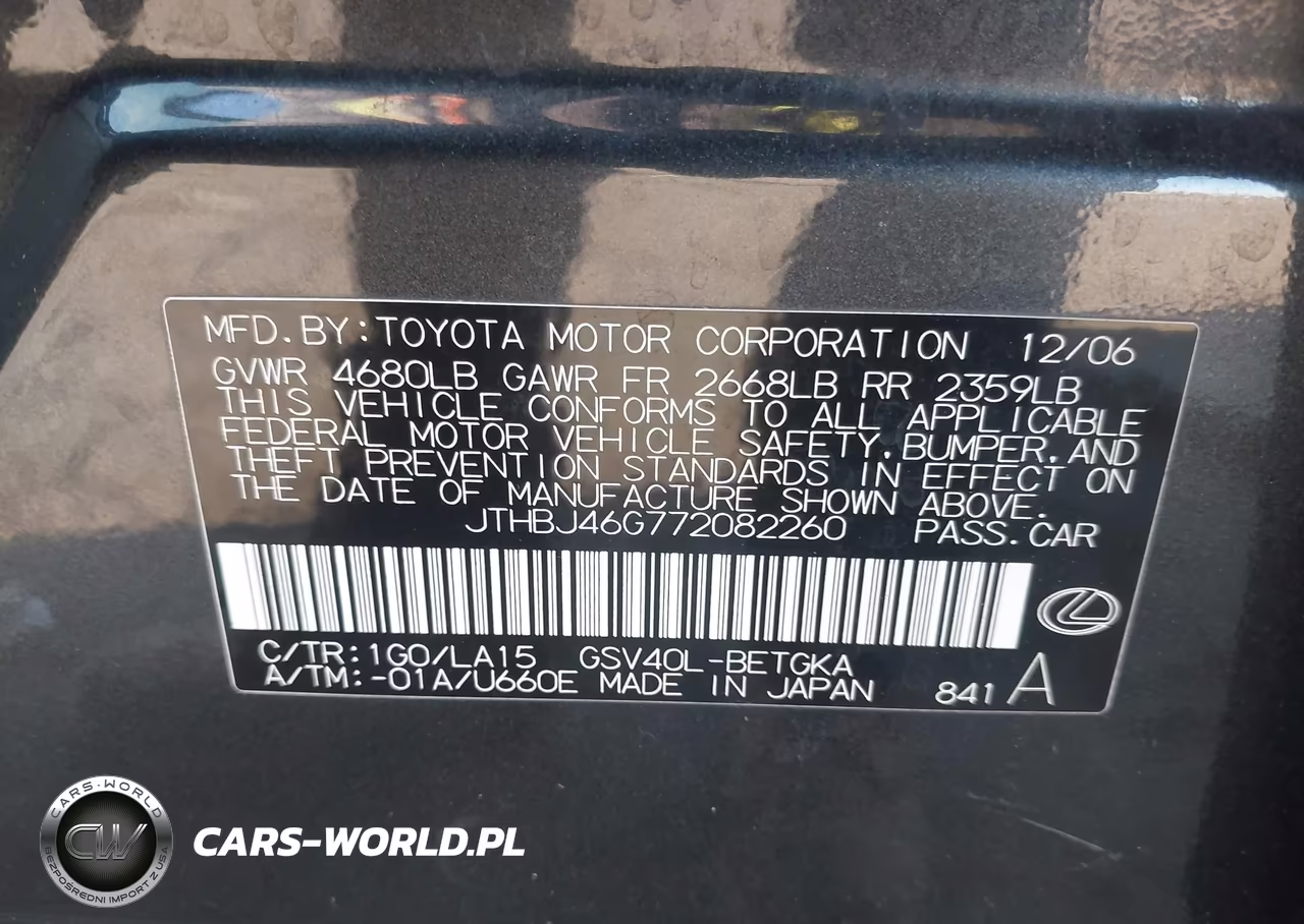 2007 Lexus Es 350 VIN:JTHBJ46G772082260 - 9
