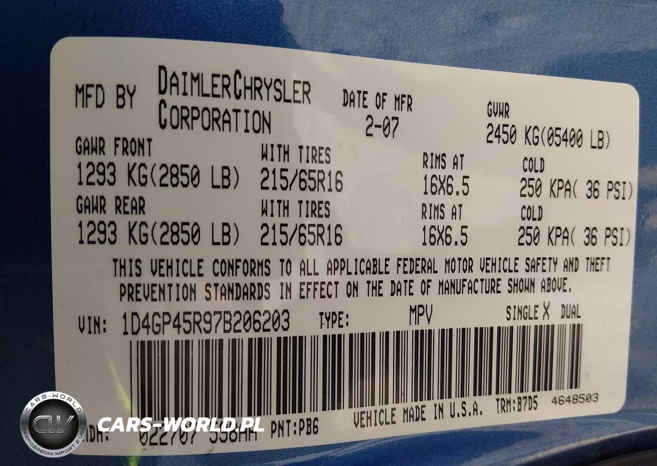 2007 Dodge Caravan Sxt VIN:1D4GP45R97B206203 - 9