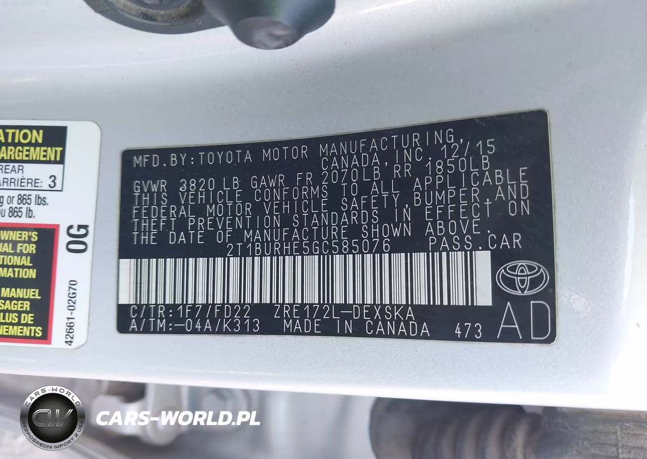 2016 Toyota Corolla S VIN:2T1BURHE5GC585076 - 9