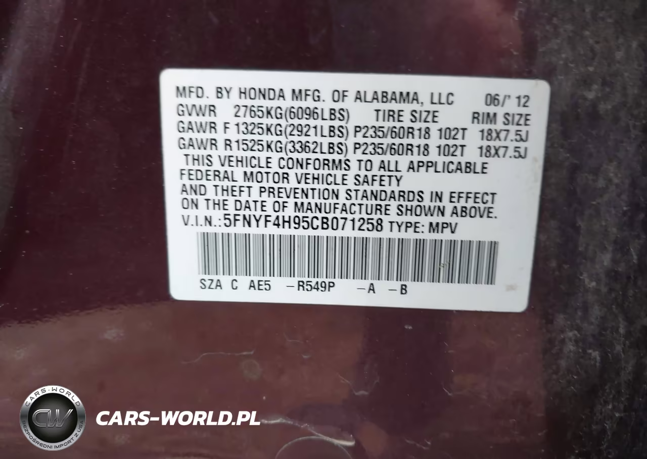 2012 Honda Pilot Touring VIN:5FNYF4H95CB071258 - 9