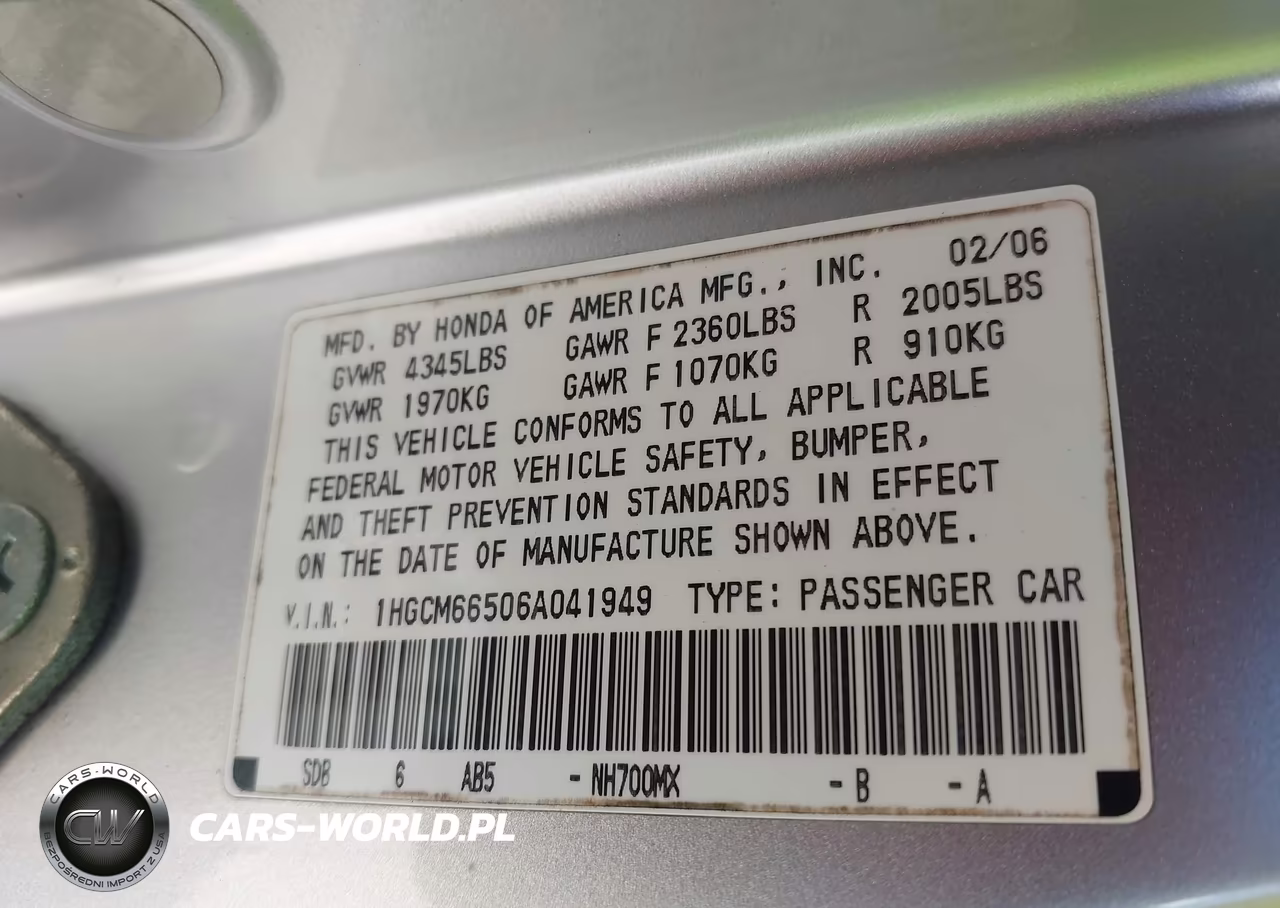 2006 Honda Accord Sdn Ex-L V6 VIN:1HGCM66506A041949 - 9