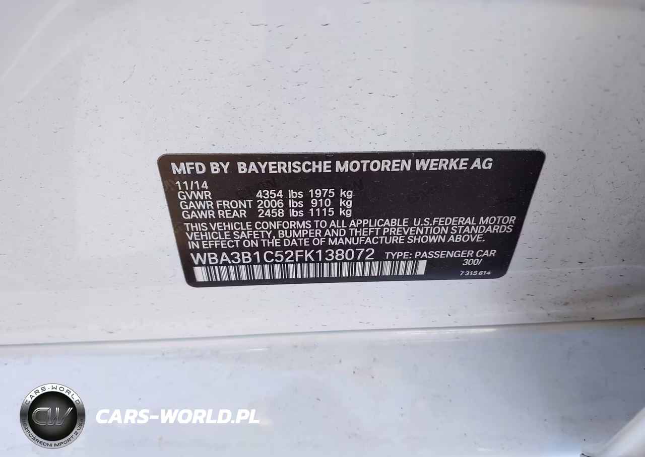 2015 BMW 320I VIN:WBA3B1C52FK138072 - 9
