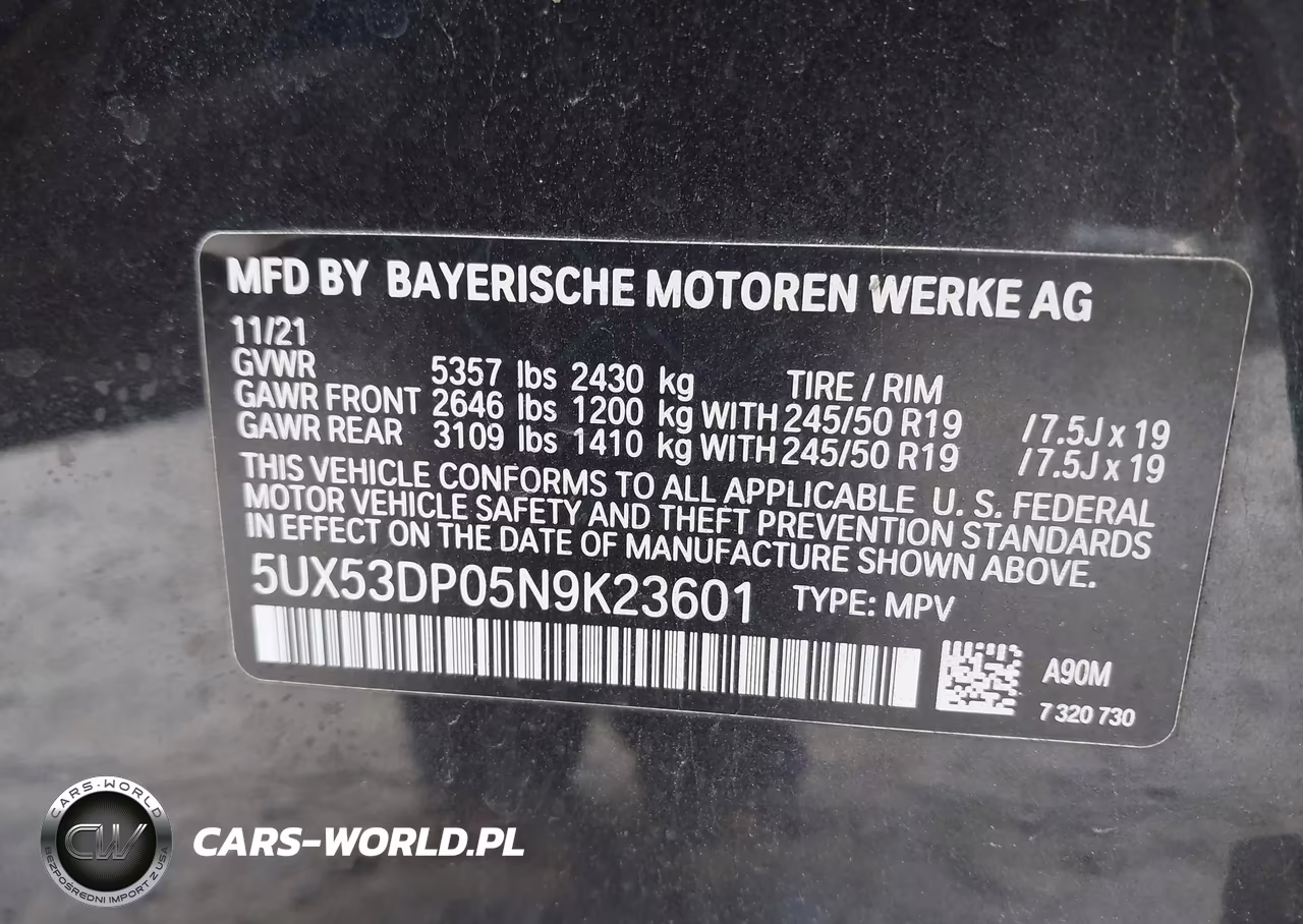 2022 BMW X3 xDrive30I VIN:5UX53DP05N9K23601 - 9