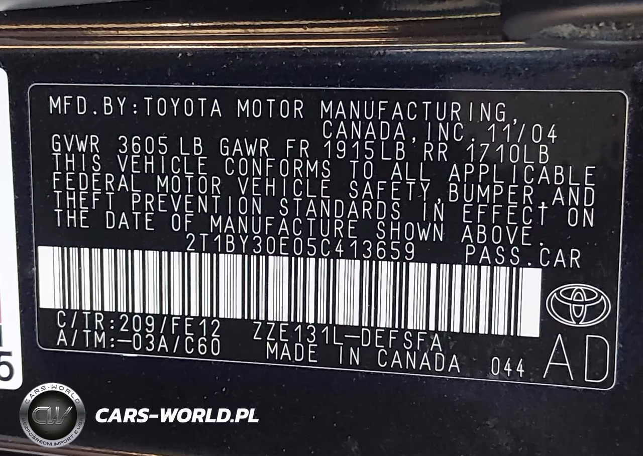 2005 Toyota Corolla Xrs VIN:2T1BY30E05C413659 - 9