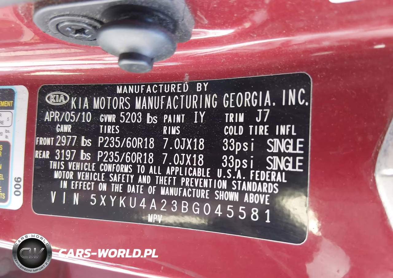 2011 Kia Sorento Ex V6 VIN:5XYKU4A23BG045581 - 9