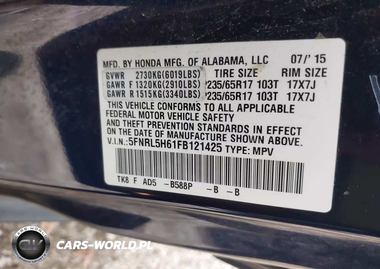 2015 Honda Odyssey Ex-L VIN:5FNRL5H61FB121425 - 9