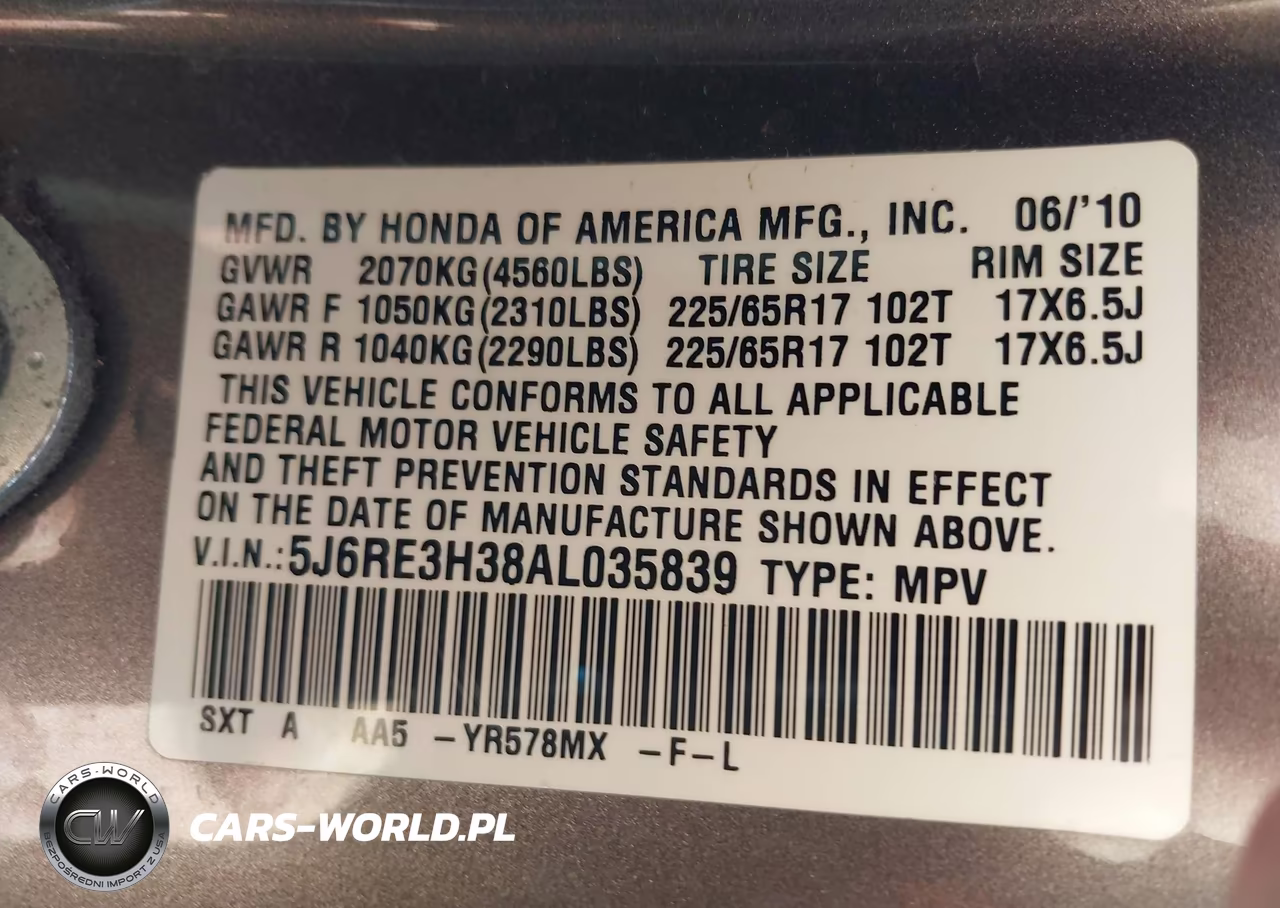 2010 Honda Cr-V Lx VIN:5J6RE3H38AL035839 - 9