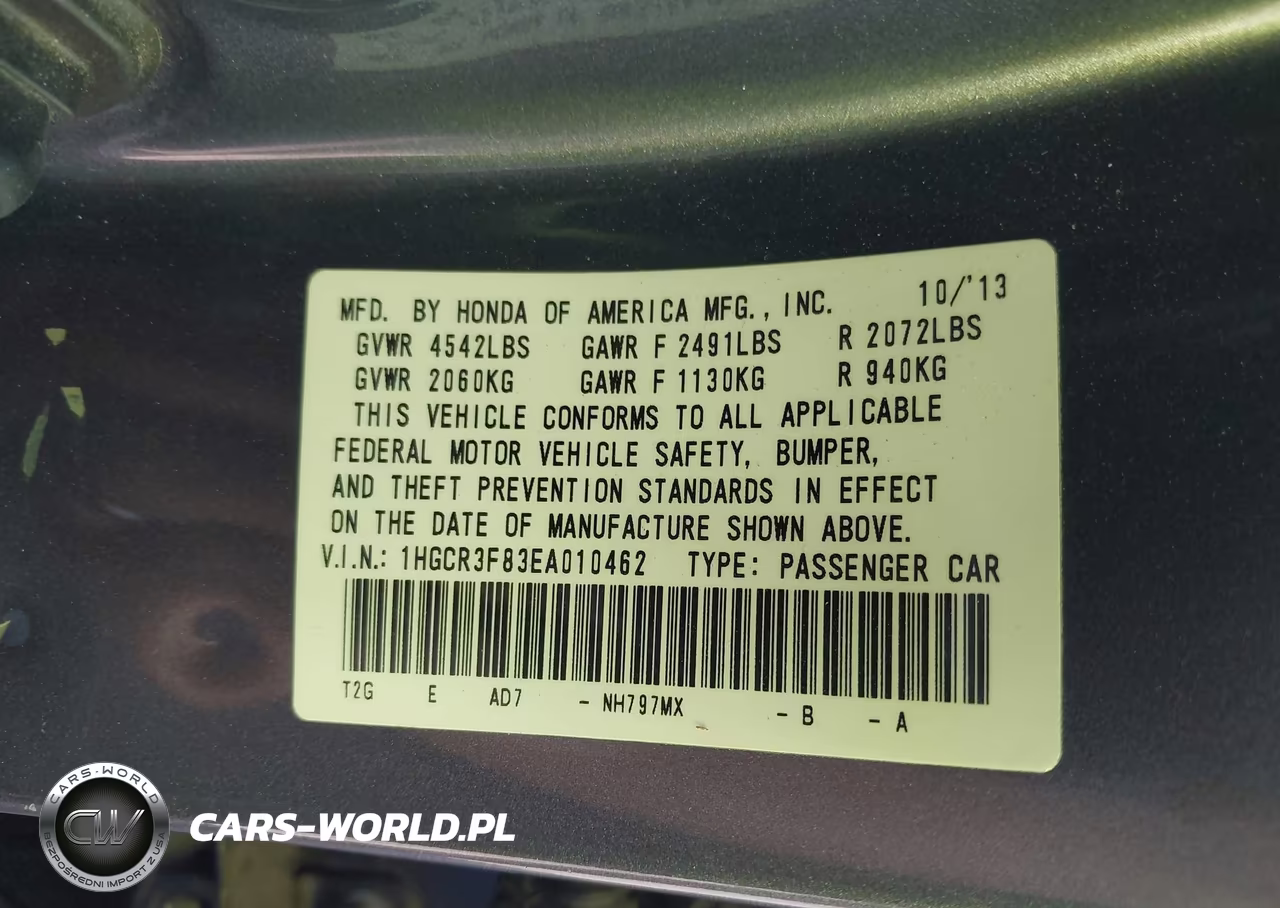 2014 Honda Accord Ex-L V-6 VIN:1HGCR3F83EA010462 - 9