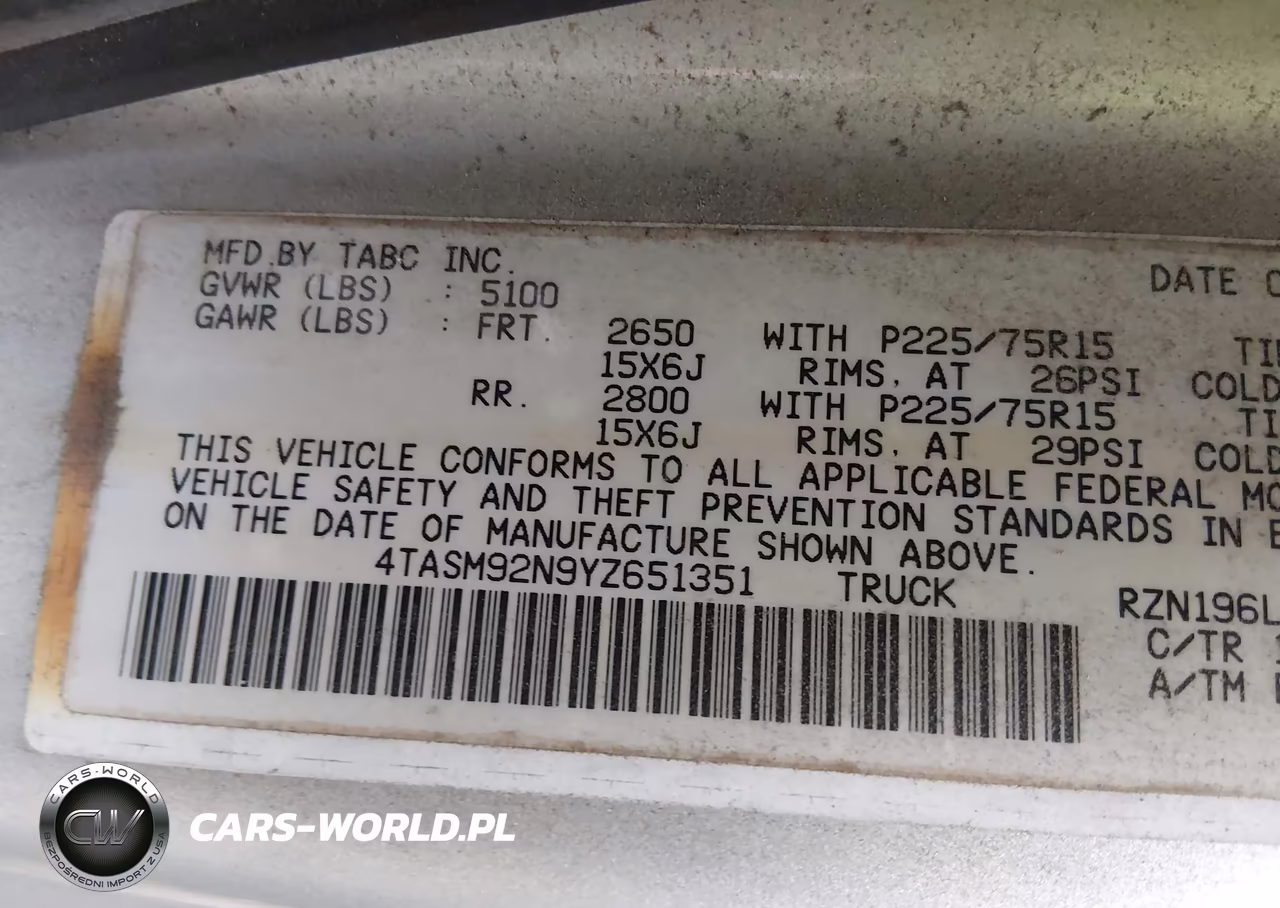 2000 Toyota Tacoma Prerunner VIN:4TASM92N9YZ651351 - 9