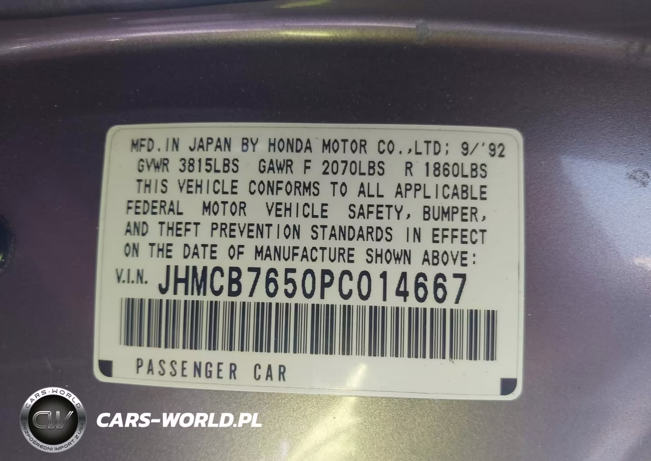 1993 Honda Accord Lx VIN:JHMCB7650PC014667 - 9