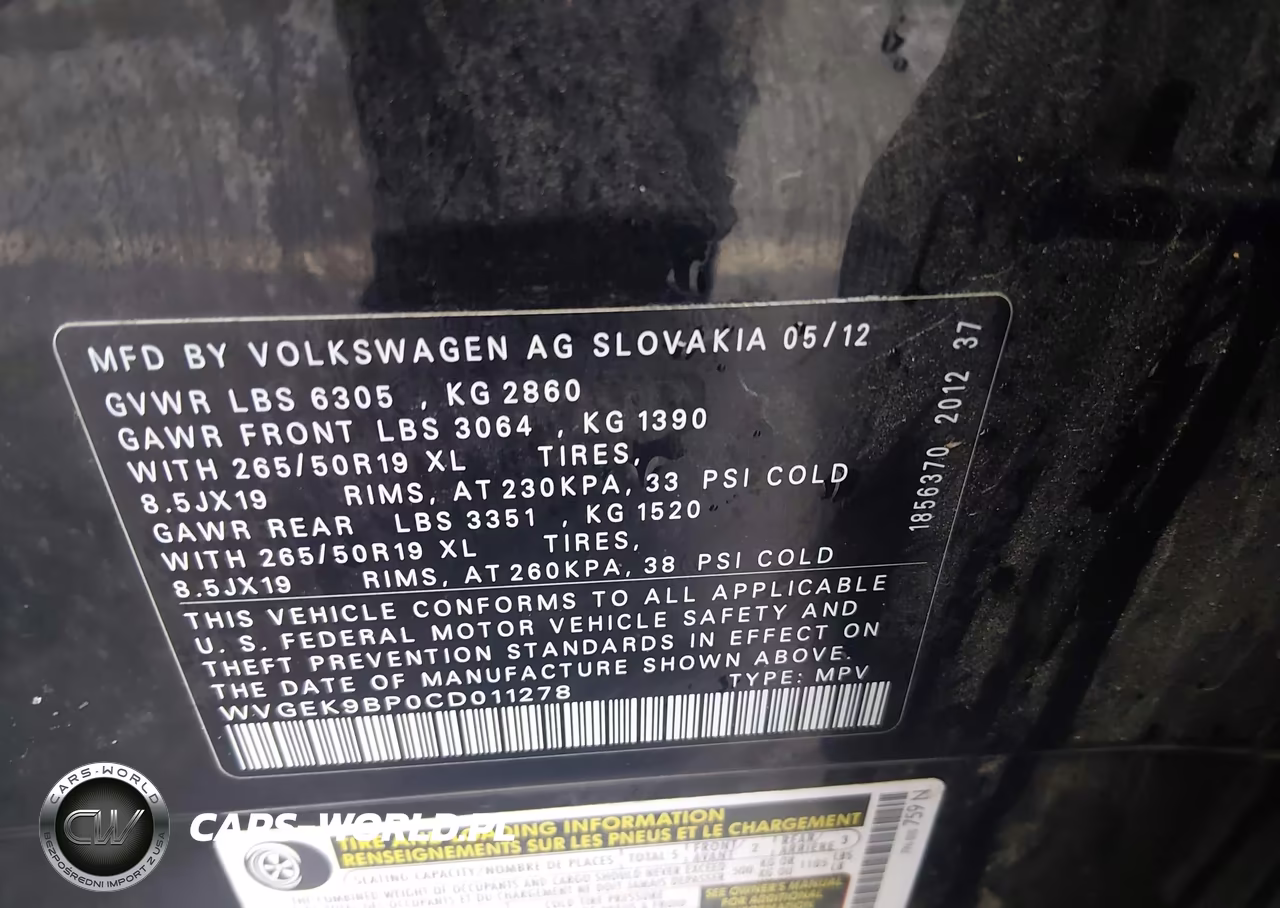 2012 Volkswagen Touareg Tdi Lux VIN:WVGEK9BP0CD011278 - 9