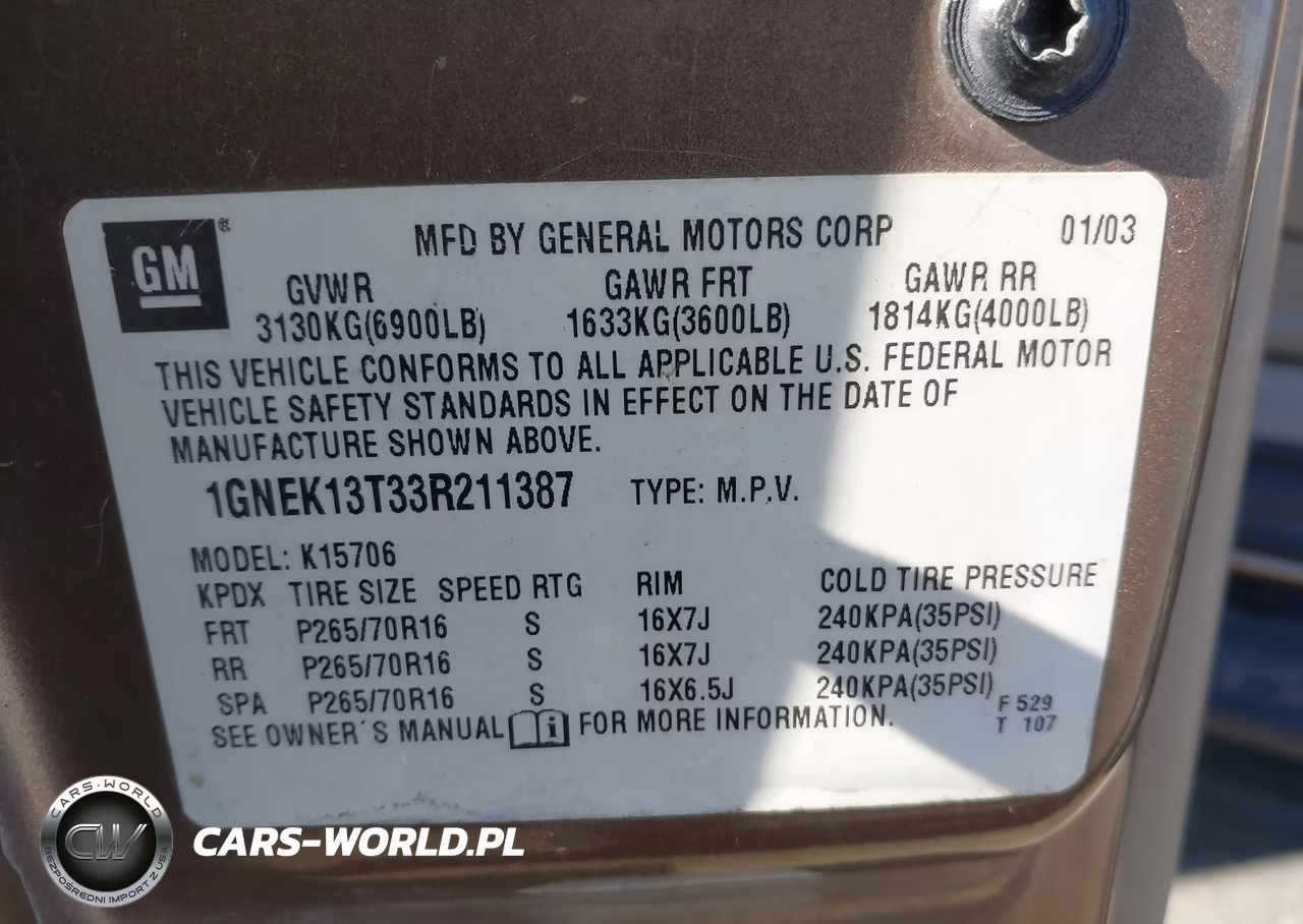 2003 Chevrolet Tahoe Ls VIN:1GNEK13T33R211387 - 9