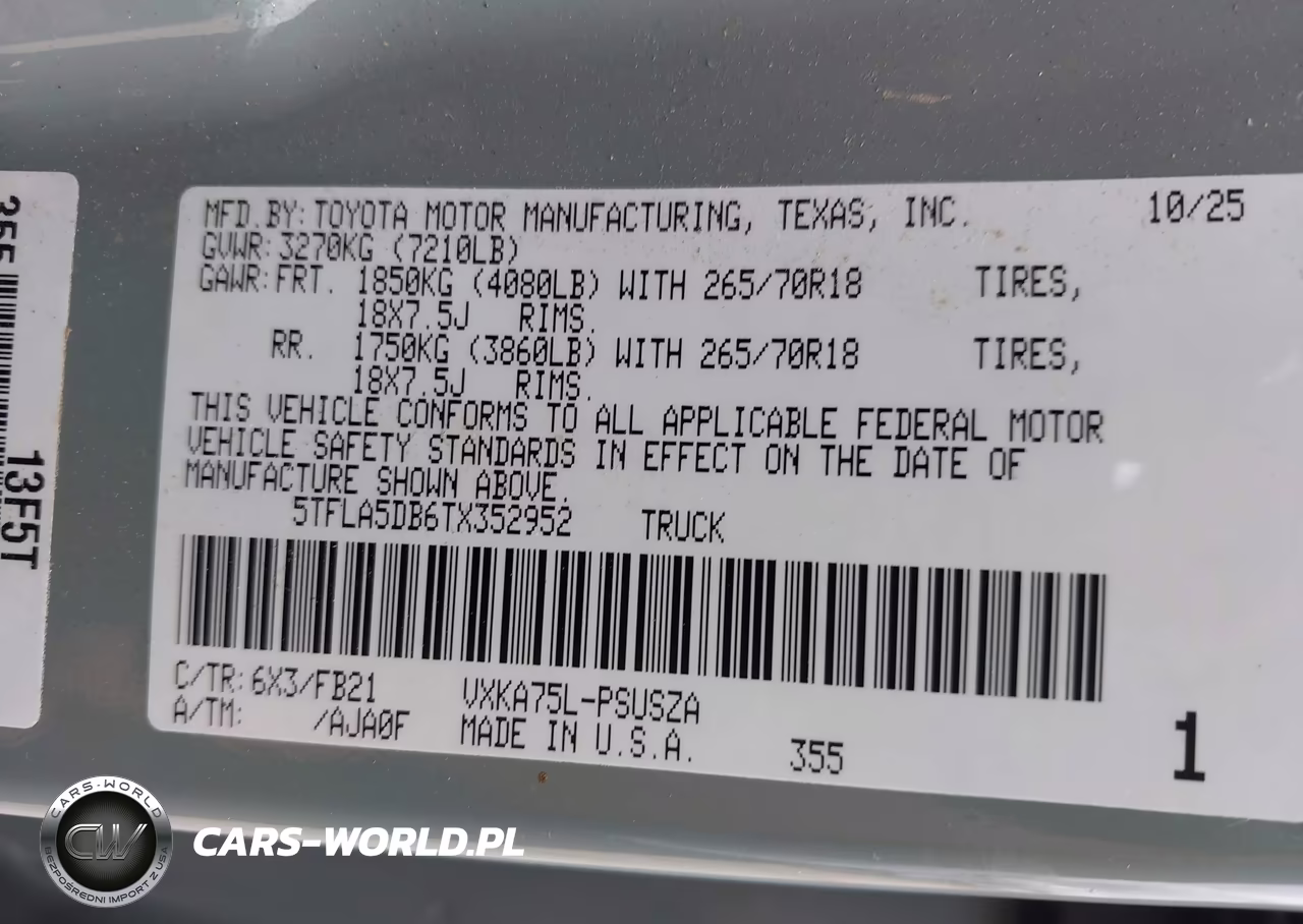 2026 Toyota Tundra Sr5 Crewmax 5.5' Bed VIN:5TFLA5DB6TX352952 - 9