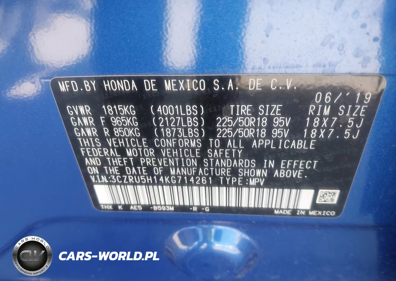 2019 Honda Hr-V Sport VIN:3CZRU5H14KG714261 - 9