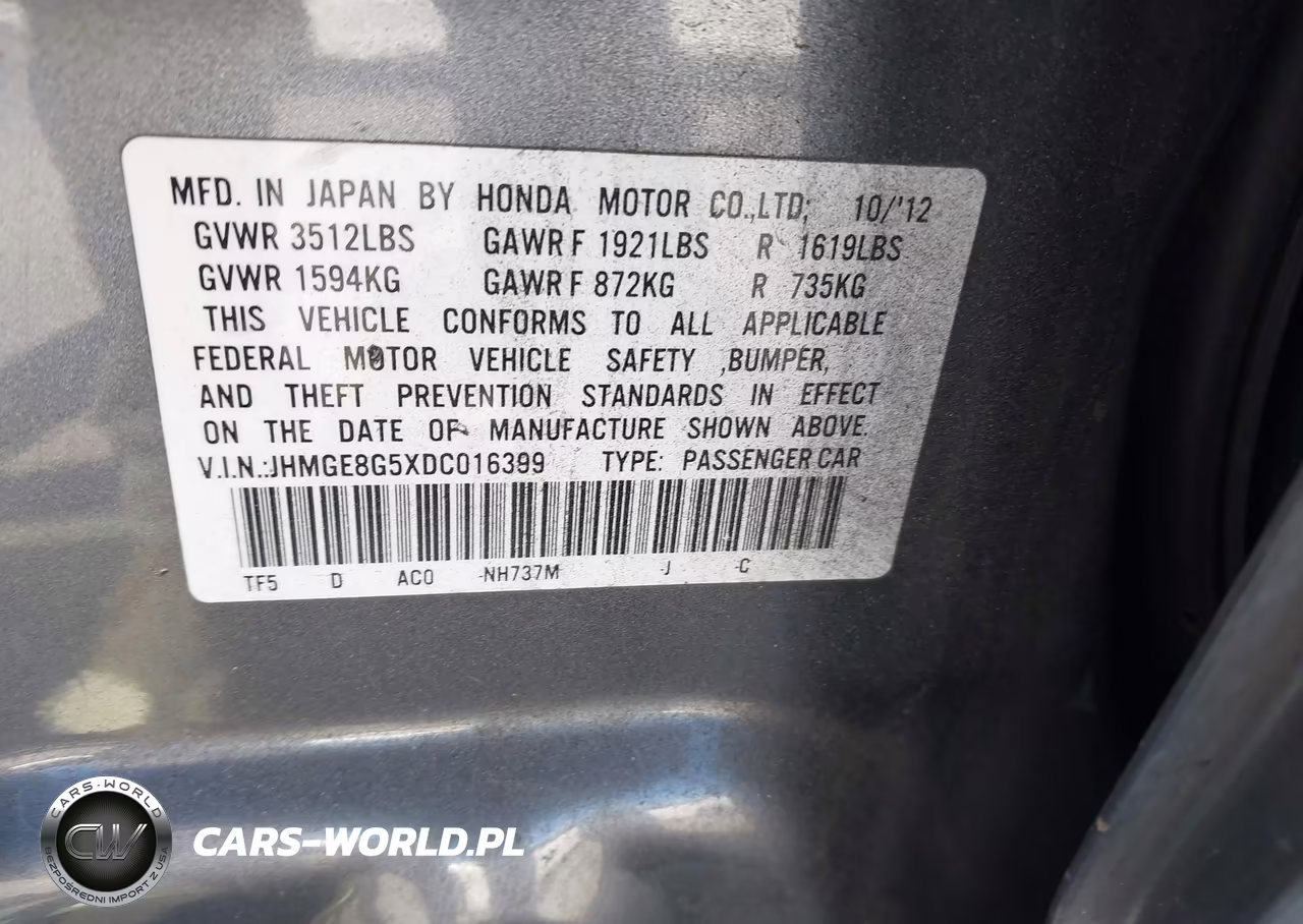 2013 Honda Fit Sport VIN:JHMGE8G5XDC016399 - 9