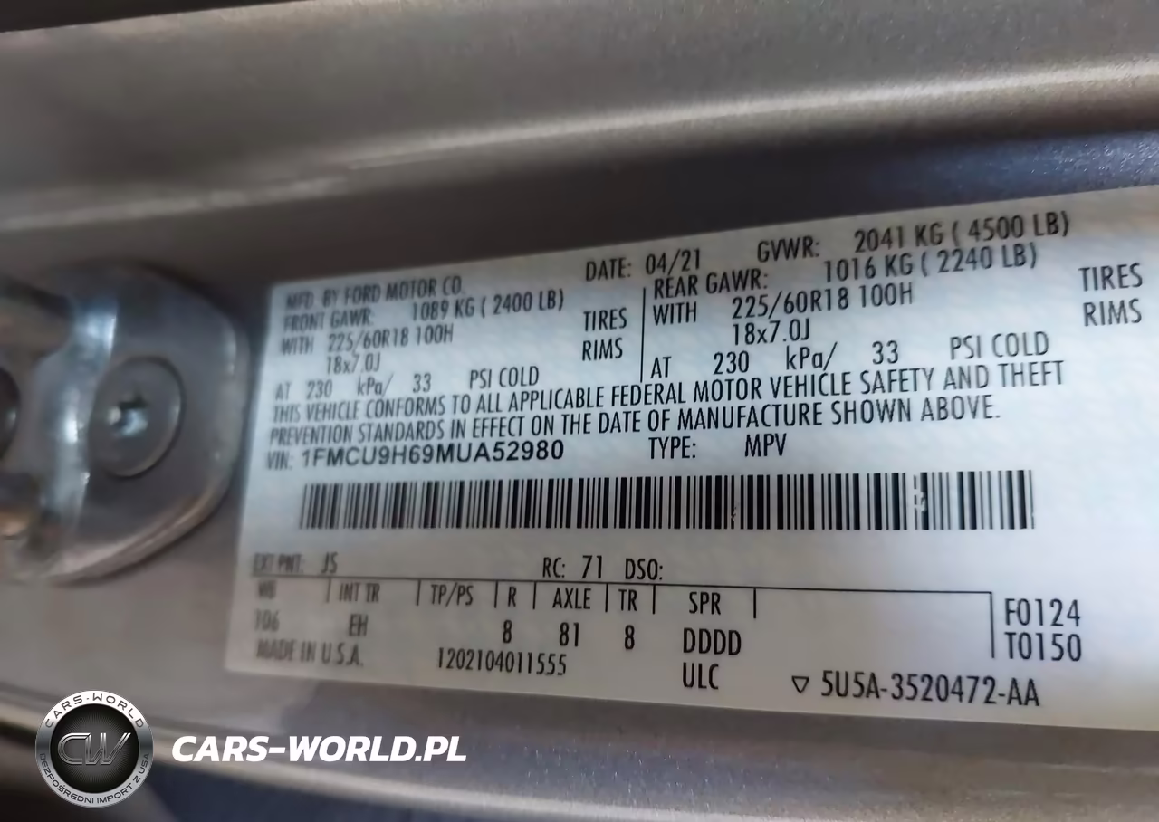 2021 Ford Escape Sel VIN:1FMCU9H69MUA52980 - 9
