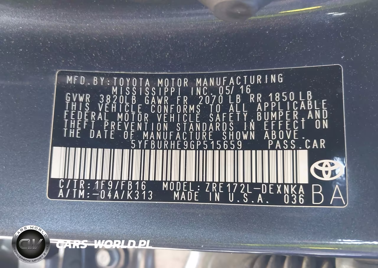 2016 Toyota Corolla Le Plus VIN:5YFBURHE9GP515659 - 9