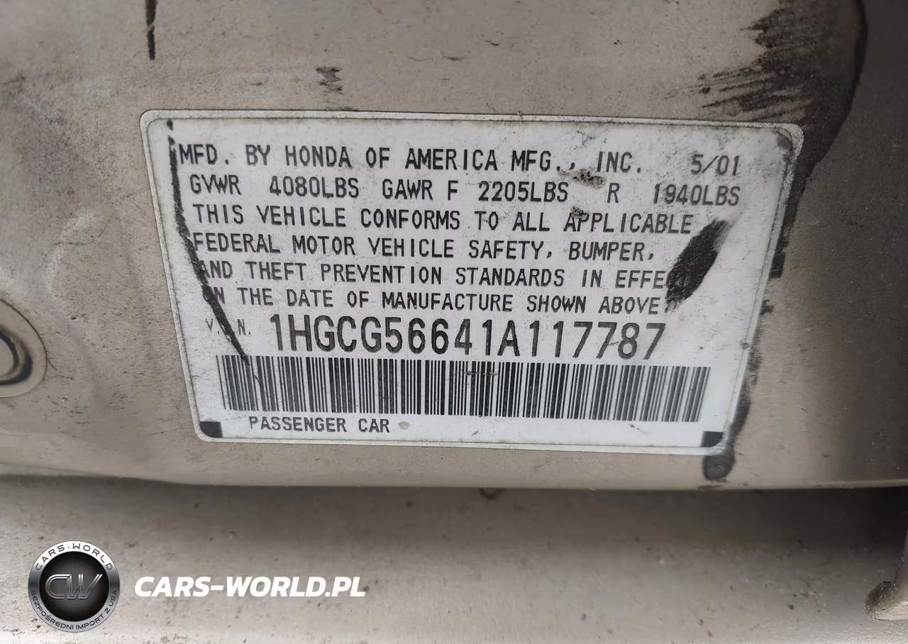 2001 Honda Accord Sdn 2.3 Ex-Ex VIN:1HGCG56641A117787 - 9