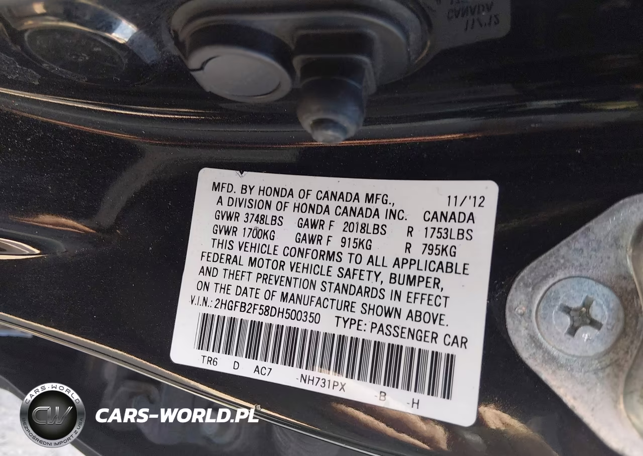 2013 Honda Civic Sdn Lx VIN:2HGFB2F58DH500350 - 9