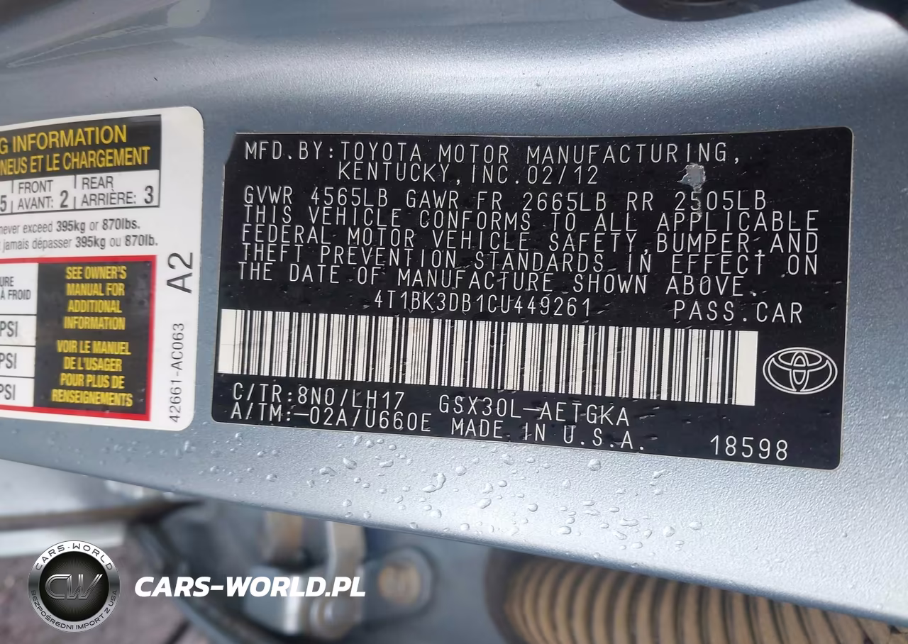 2012 Toyota Avalon VIN:4T1BK3DB1CU449261 - 9