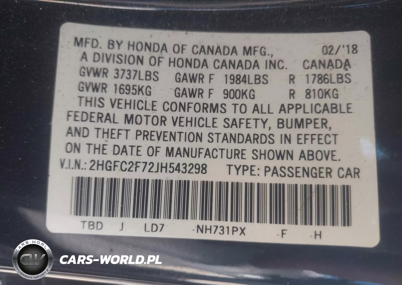 2018 Honda Civic Ex VIN:2HGFC2F72JH543298 - 9