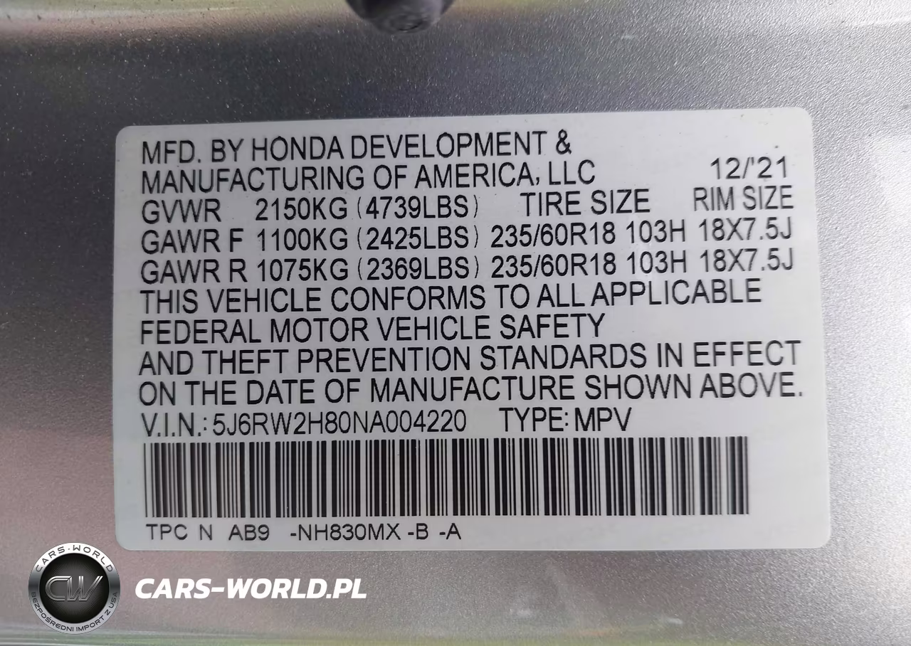 2022 Honda Cr-V Awd Ex-L VIN:5J6RW2H80NA004220 - 9