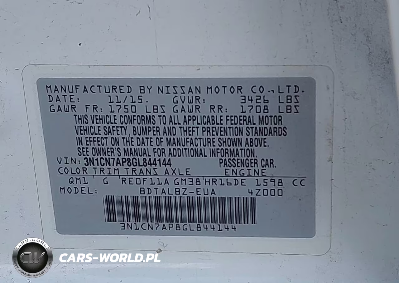 2016 Nissan Versa 1.6 S-1.6 S+-1.6 Sl-1.6 Sv VIN:3N1CN7AP8GL844144 - 9