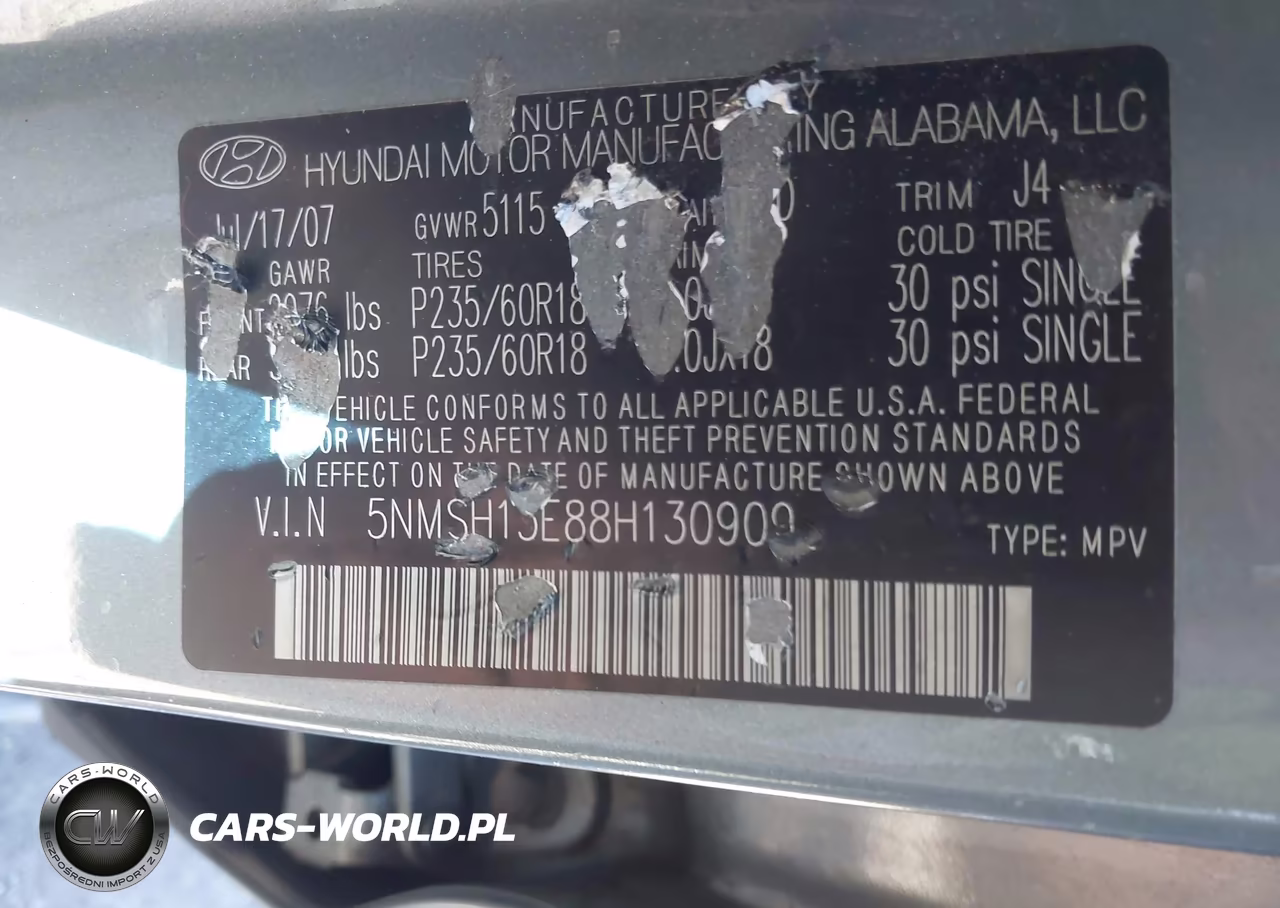 2008 Hyundai Santa Fe Limited-Se VIN:5NMSH13E88H130909 - 9