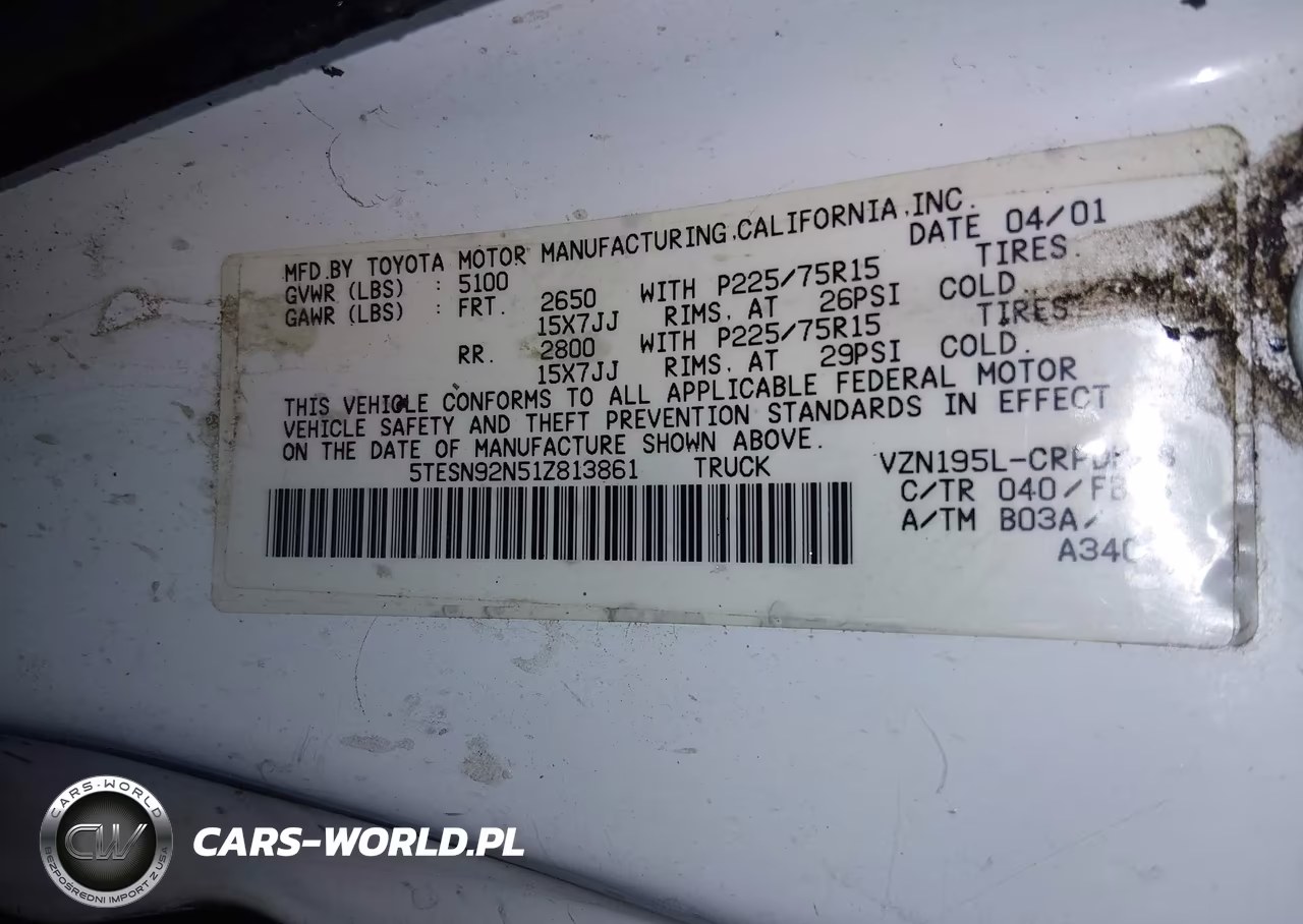 2001 Toyota Tacoma Prerunner V6 VIN:5TESN92N51Z813861 - 9