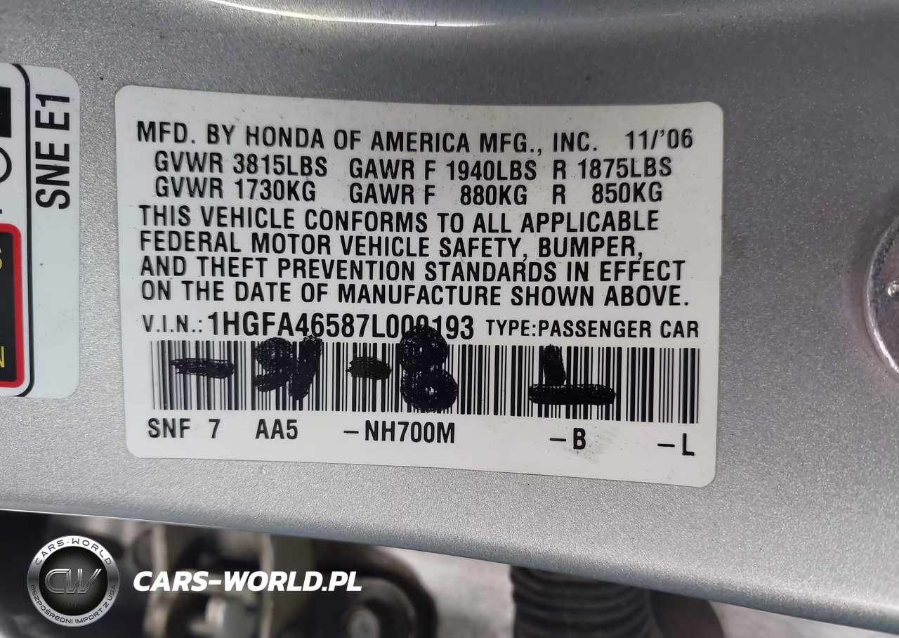2007 Honda Civic Gx VIN:1HGFA46587L000193 - 9