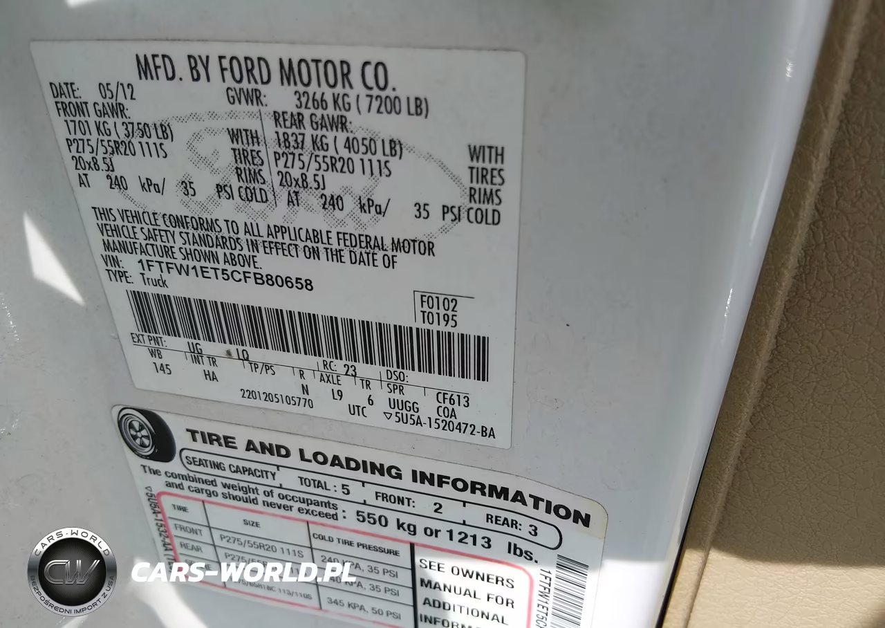 2012 Ford F-150 Lariat VIN:1FTFW1ET5CFB80658 - 9