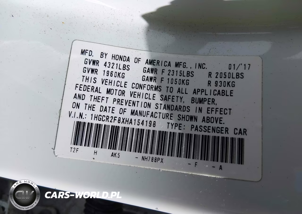 2017 Honda Accord Ex-L VIN:1HGCR2F8XHA154198 - 9